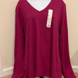 NWT Eddie Bauer Women's Buttery Soft Pinkberry Long Sleeve V-Neck Top in XXL